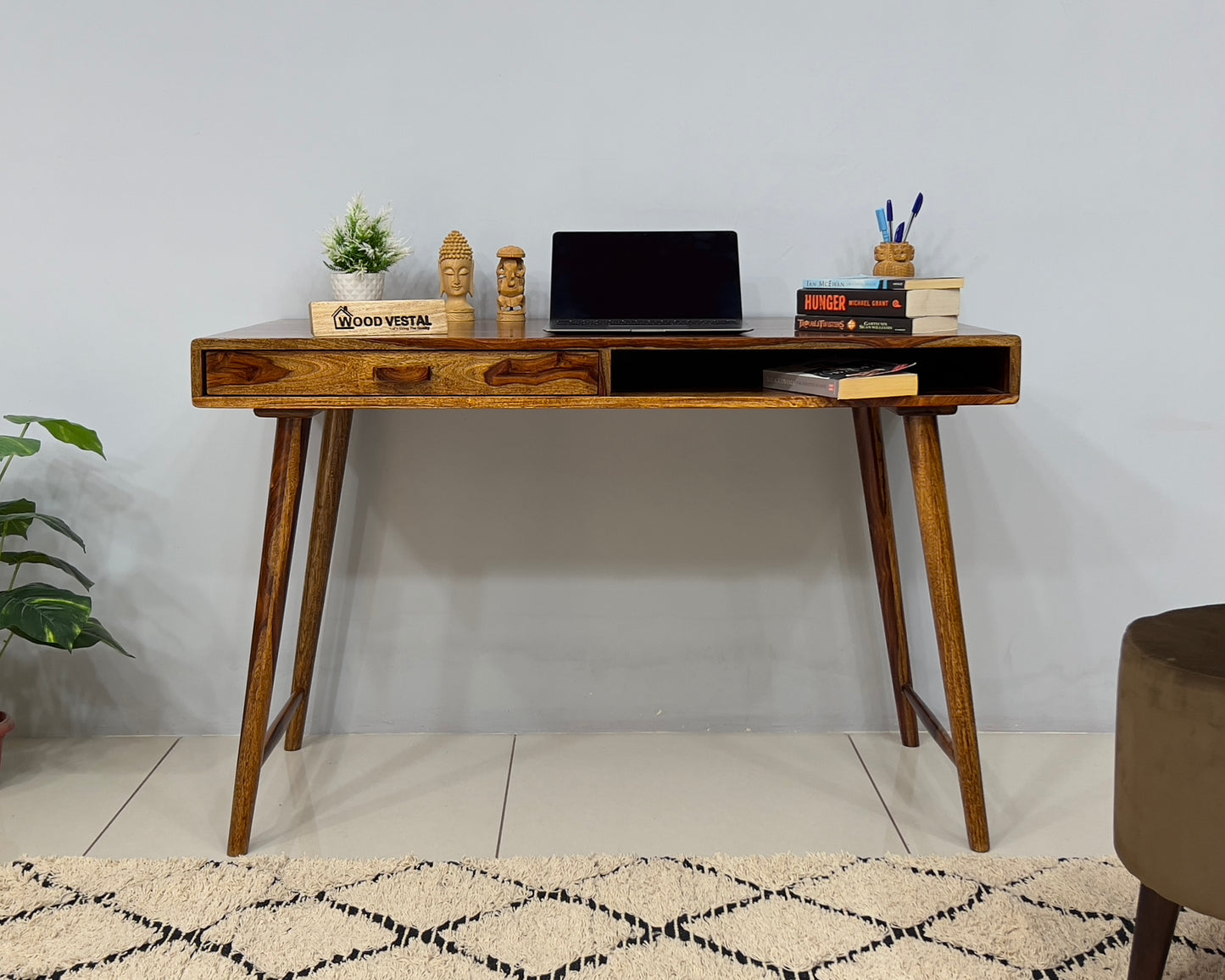 Study Table with Dual Storage Compartments in Top - Natural Finish