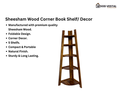 Sheesham Wood Foldable Book Shelf for Home Decor