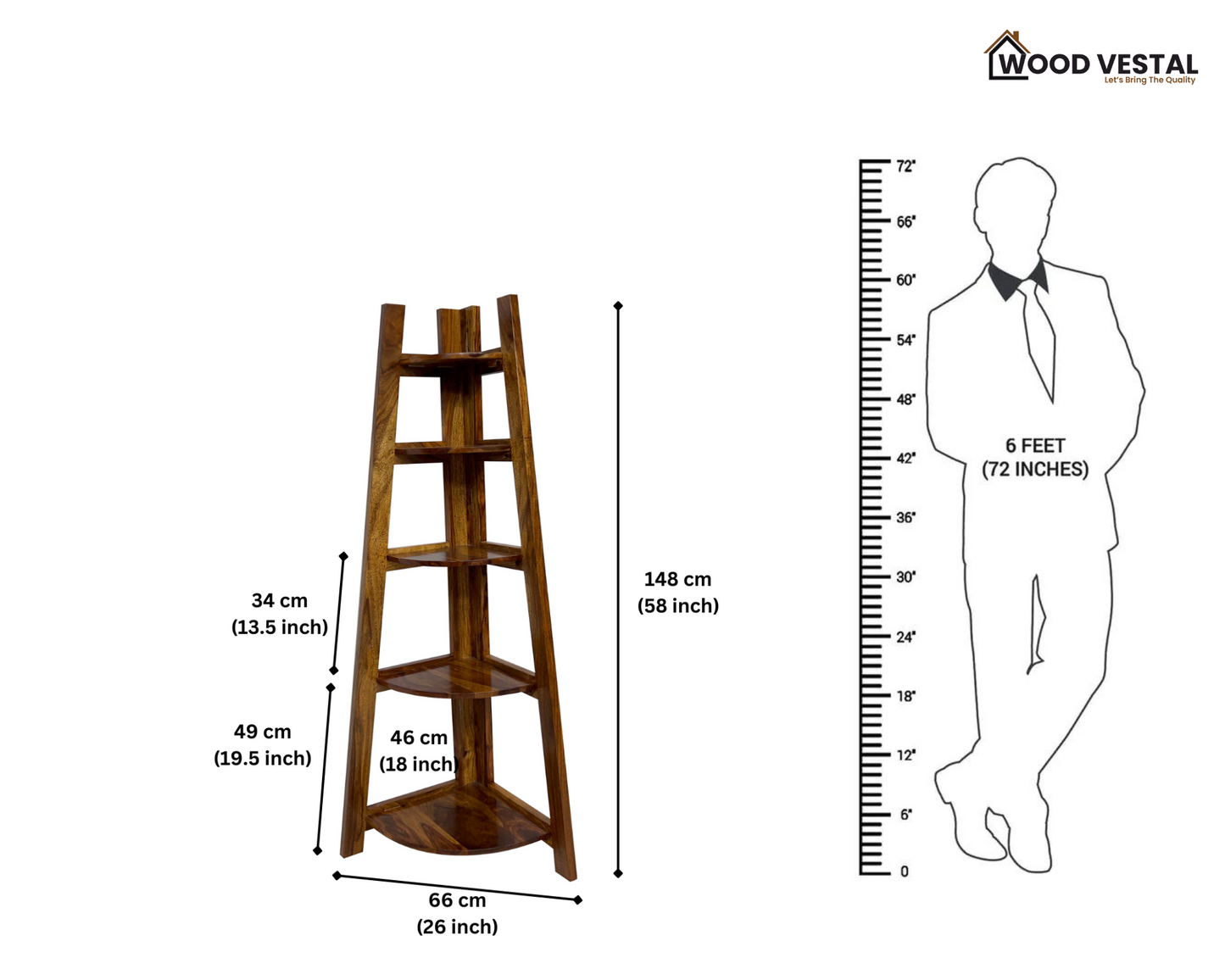 Sheesham Wood Foldable Book Shelf for Home Decor