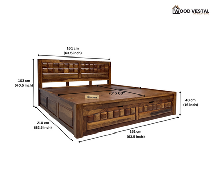 Sheesham Wood Bed in Storage & Drawer – Wooden Diamond Design – King Size