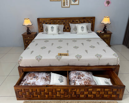 Sheesham Wood Bed in Storage & Drawer - Wooden Niwars Design - King Size