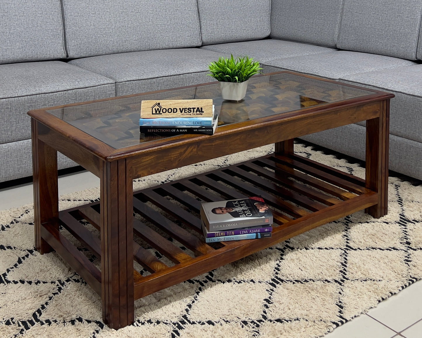 Sheesham Wood Coffee Table/ Centre Table - Wooden Niwar Designs - Natural Finish