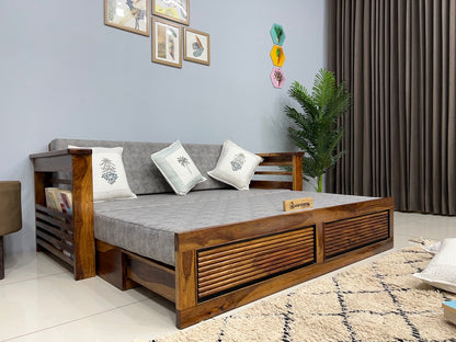 Sofa Cum Bed made with Sheesham Wood – Natural Finish