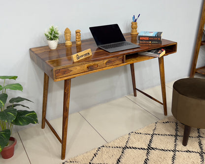 Study Table with Dual Storage Compartments in Top - Natural Finish