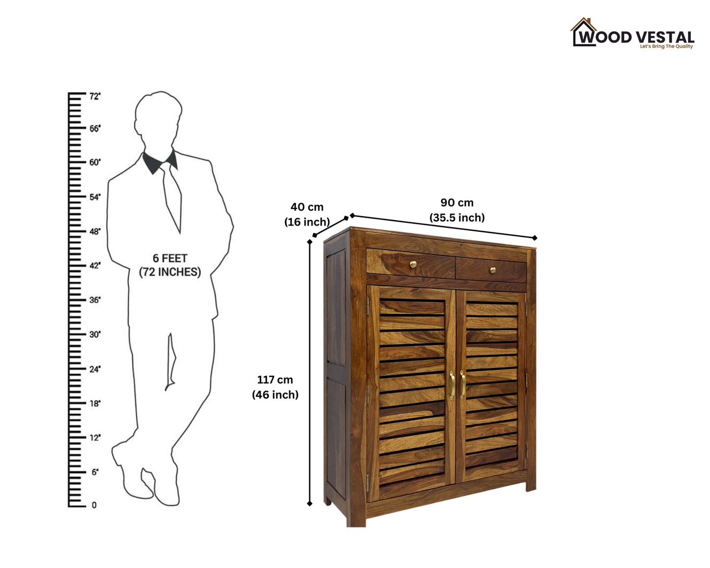 Sheesham Wood Shoe Rack with Drawers - Natural Finish