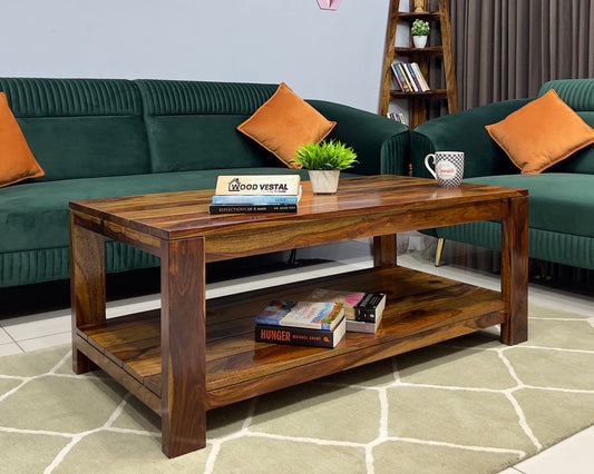 Sheesham Wood Coffee Table/ Centre Table - Group Design on Top - Natural Finish