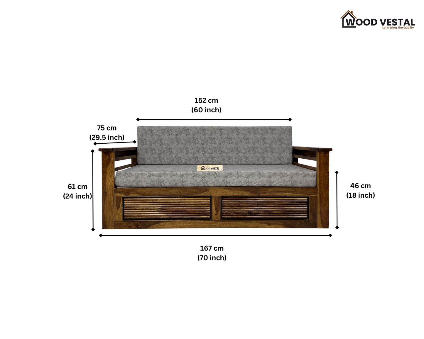 Sofa Cum Bed made with Sheesham Wood – Natural Finish