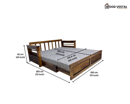 Sofa Cum Bed made with Sheesham Wood – Natural Finish