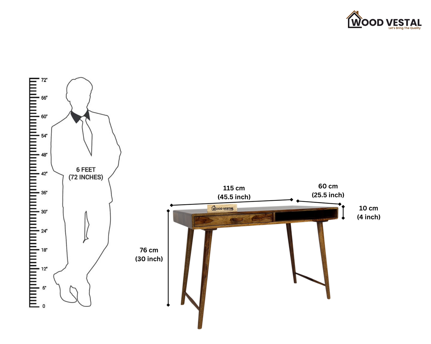 Study Table with Dual Storage Compartments in Top - Natural Finish