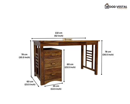 Study Table with removable Storage Compartments and keyboard tray - Natural finish