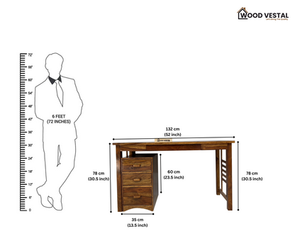 Study Table with removable Storage Compartments and keyboard tray - Natural finish