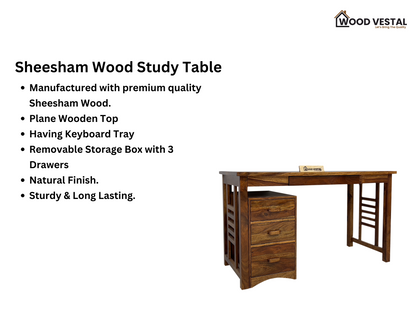 Study Table with removable Storage Compartments and keyboard tray - Natural finish