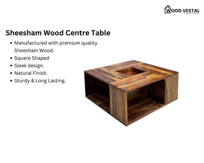 Sheesham Wood Square Coffee Table/ Centre Table TR - Natural FInish