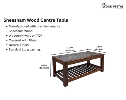 Sheesham Wood Coffee Table/ Centre Table - Wooden Niwar Designs - Natural Finish