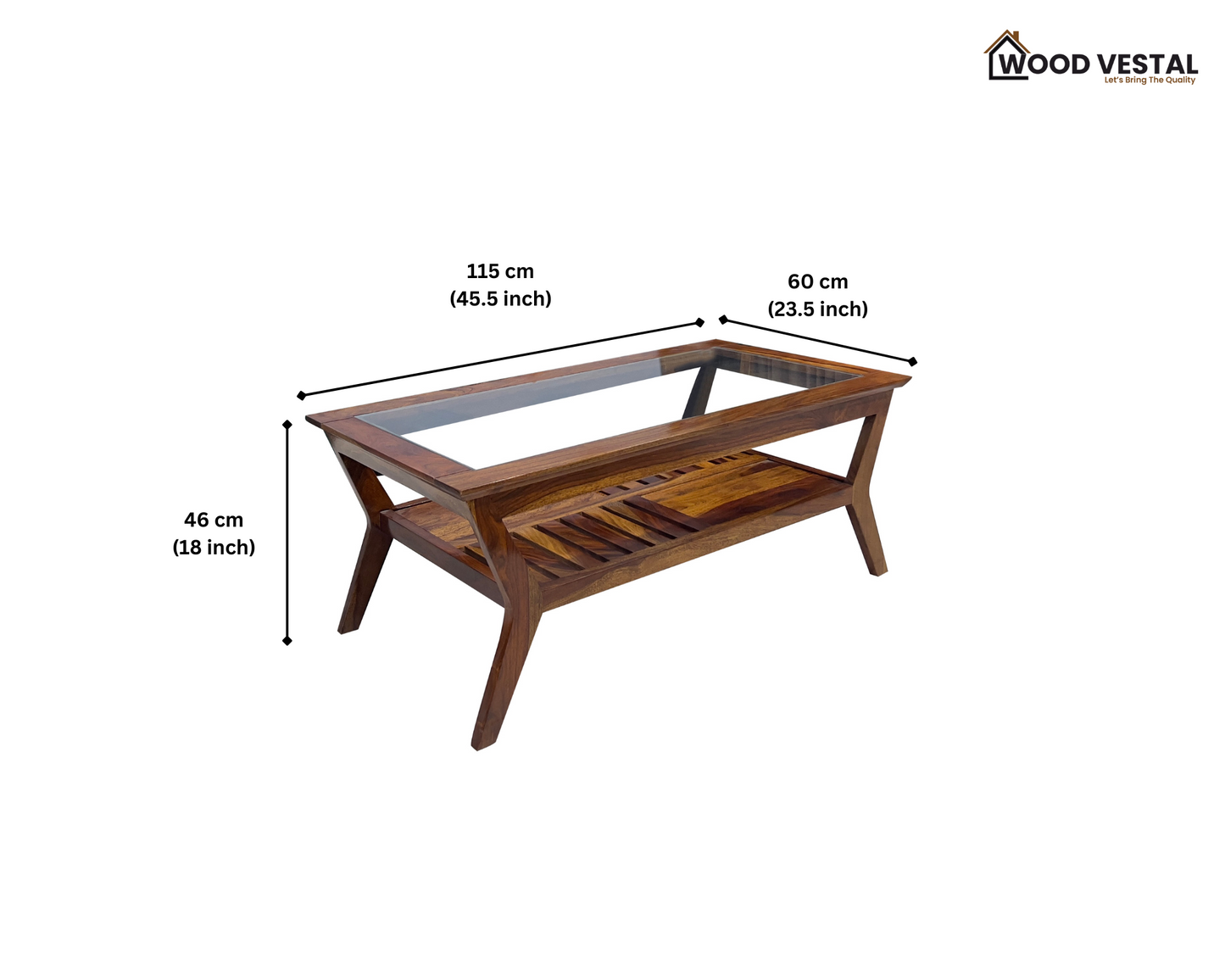 Sheesham Wood Coffee Table/ Centre Table - Glass Top Design - Natural Finish