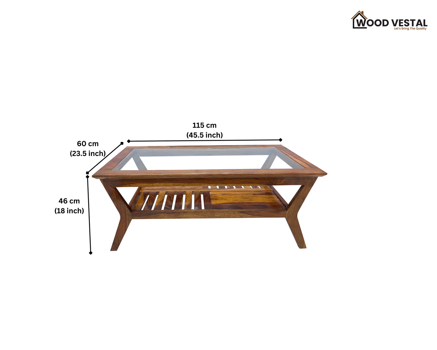 Sheesham Wood Coffee Table/ Centre Table - Glass Top Design - Natural Finish