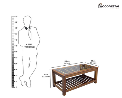 Sheesham Wood Coffee Table/ Centre Table - Brass Design - Natural Finish