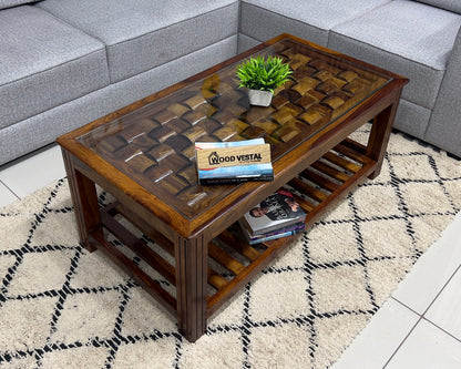 Sheesham Wood Coffee Table/ Centre Table - Wooden Niwar Designs - Natural Finish