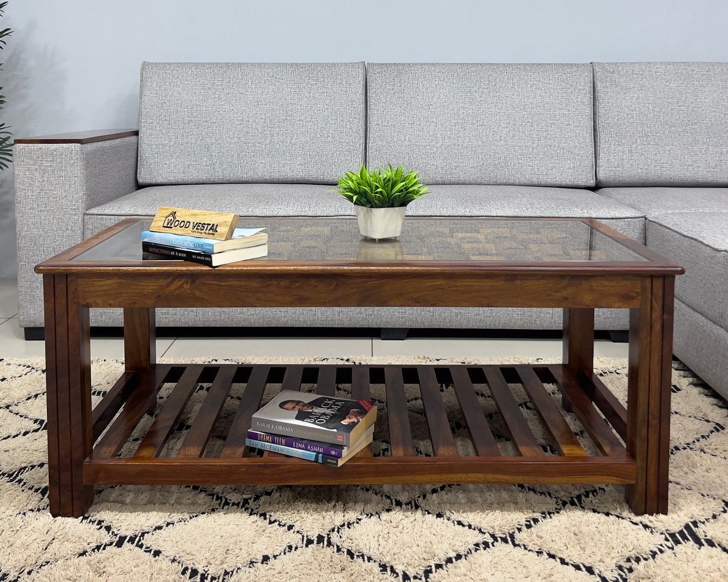 Sheesham Wood Coffee Table/ Centre Table - Wooden Niwar Designs - Natural Finish