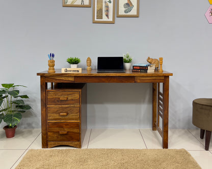 Study Table with removable Storage Compartments and keyboard tray - Natural finish