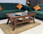 Sheesham Wood Coffee Table/ Centre Table - Glass Top Design - Natural Finish