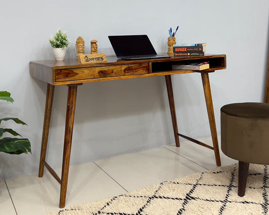 Study Table with Dual Storage Compartments in Top - Natural Finish