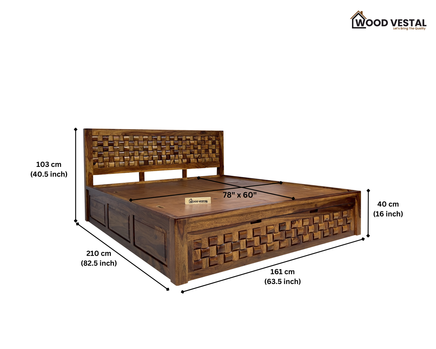 Sheesham Wood Bed in Storage & Drawer - Wooden Niwars Design - King Size