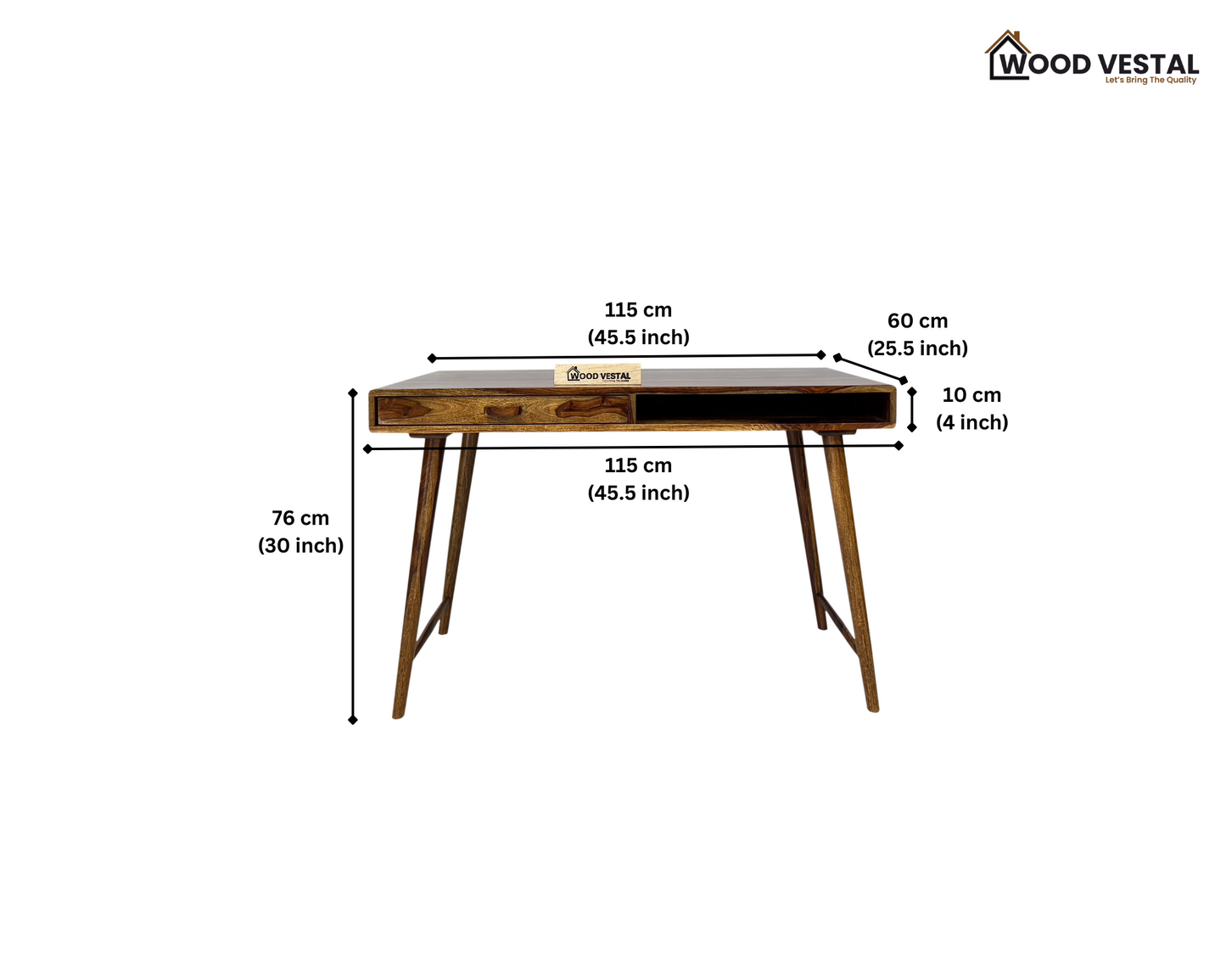 Study Table with Dual Storage Compartments in Top - Natural Finish