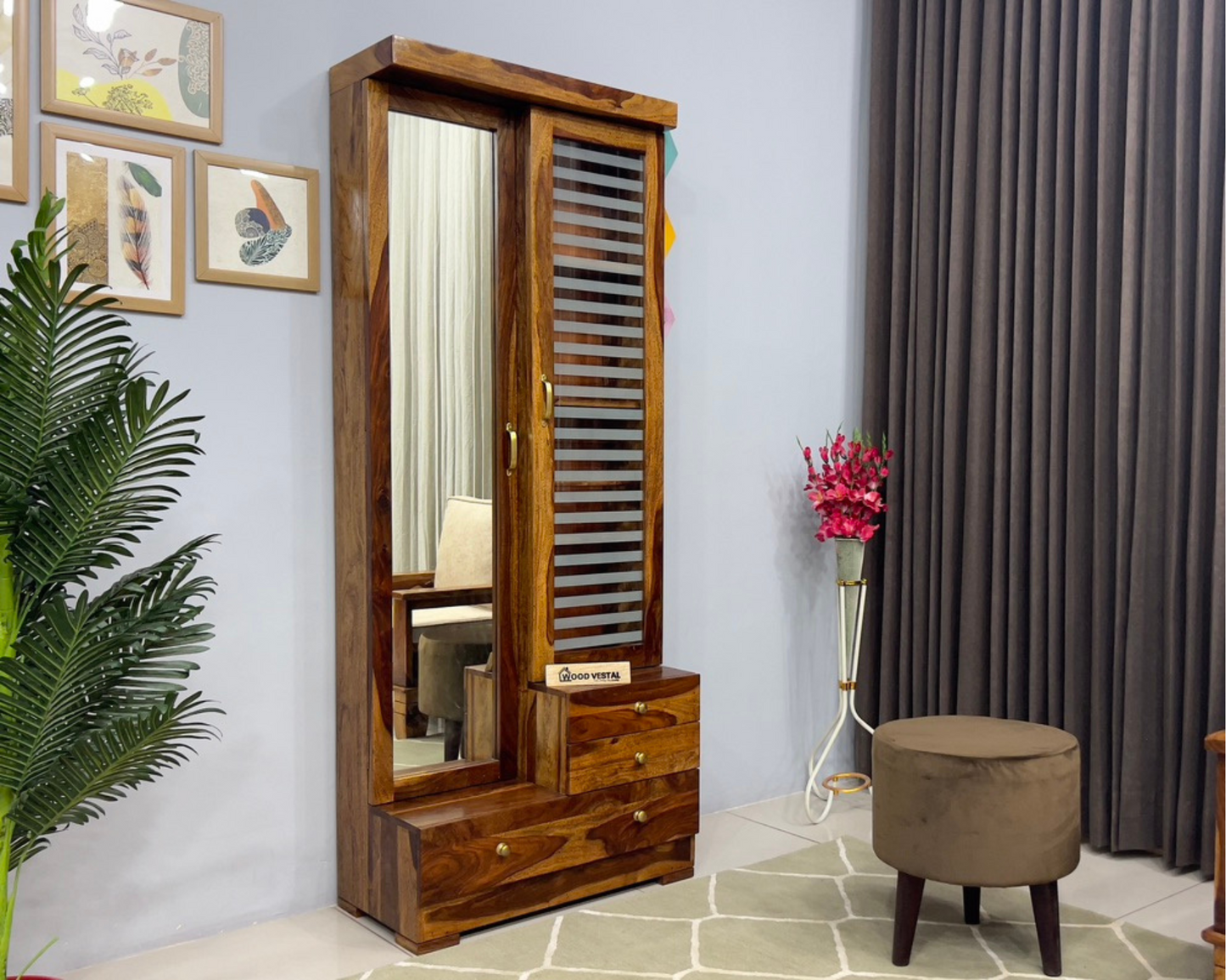 Sheesham Wood Dressing Table with Double Door | Wooden Dressing Table for Bedroom