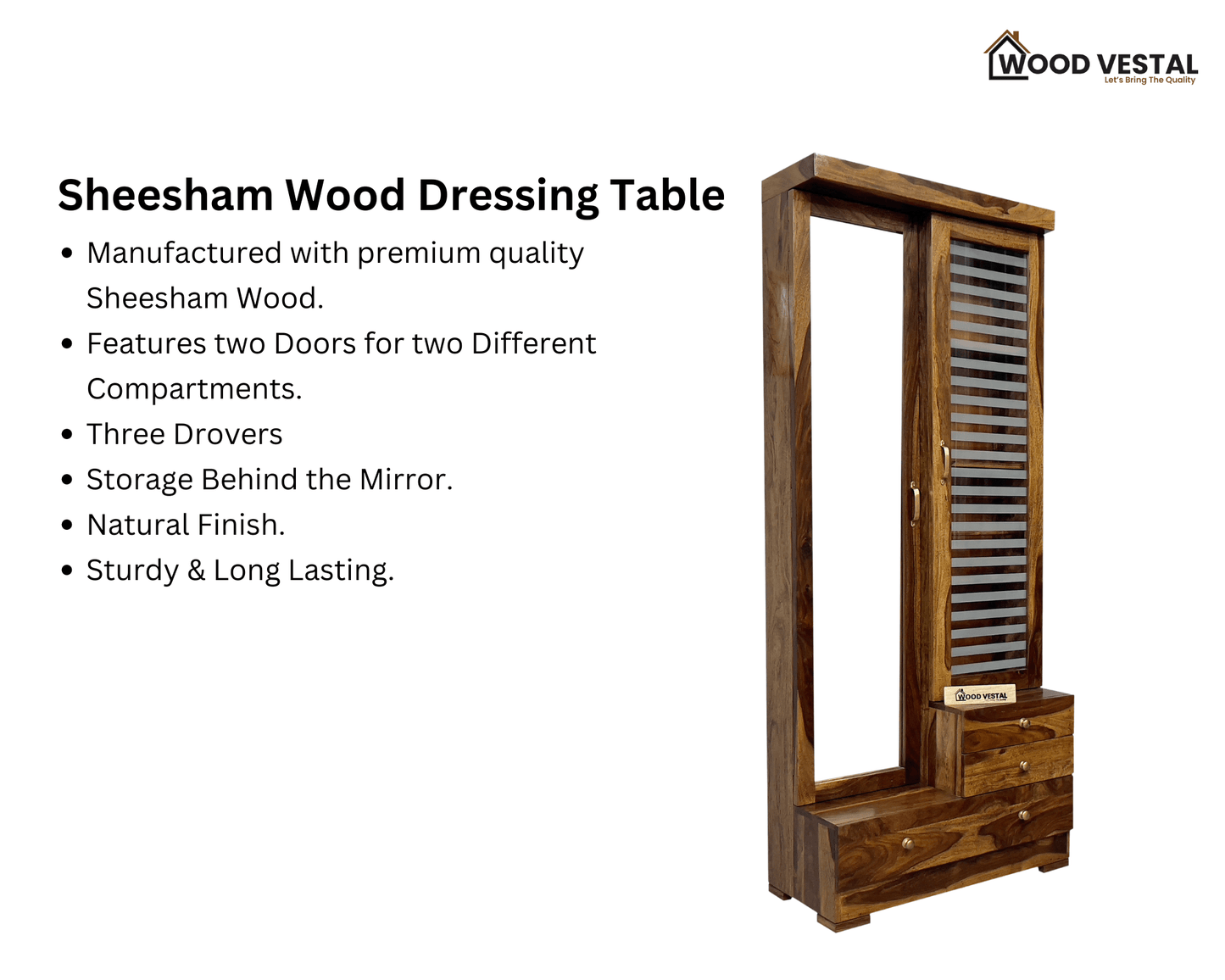 Sheesham Wood Dressing Table with Double Door | Wooden Dressing Table for Bedroom