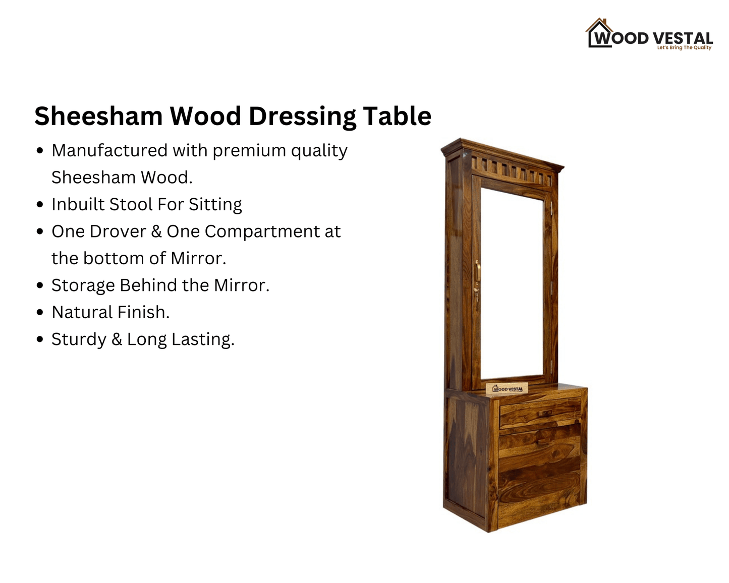 Sheesham Wood Dressing Table with Stool | Wooden Dressing Table for Bedroom