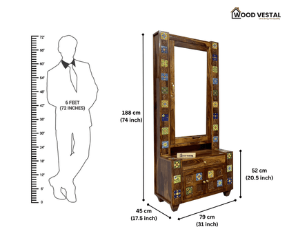 Sheesham Wood Dressing Table – Tile Designed | Wooden Dressing Table for Bedroom