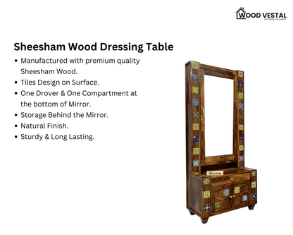 Sheesham Wood Dressing Table – Tile Designed | Wooden Dressing Table for Bedroom