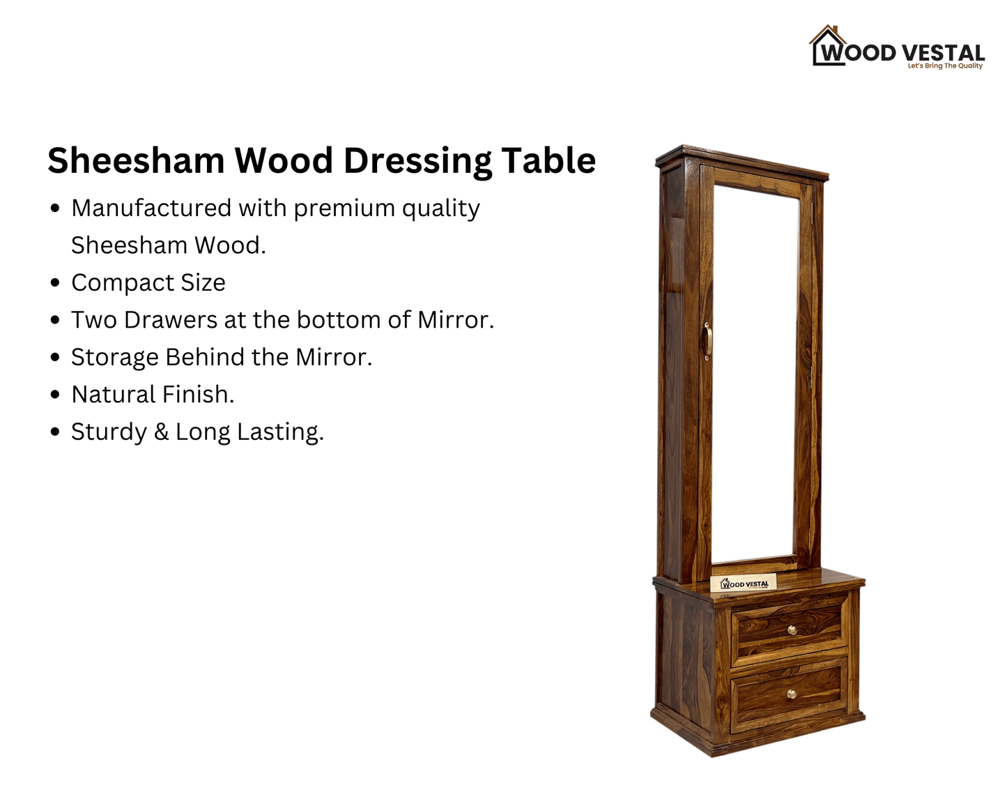 Sheesham Wood Dressing Table - Mini | Wooden Dressing Table for Bedroom